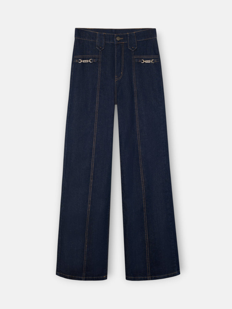 Pantalon denim recto detalle hebillas denim