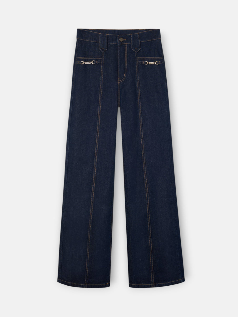 Straight denim trousers with buckle details denim