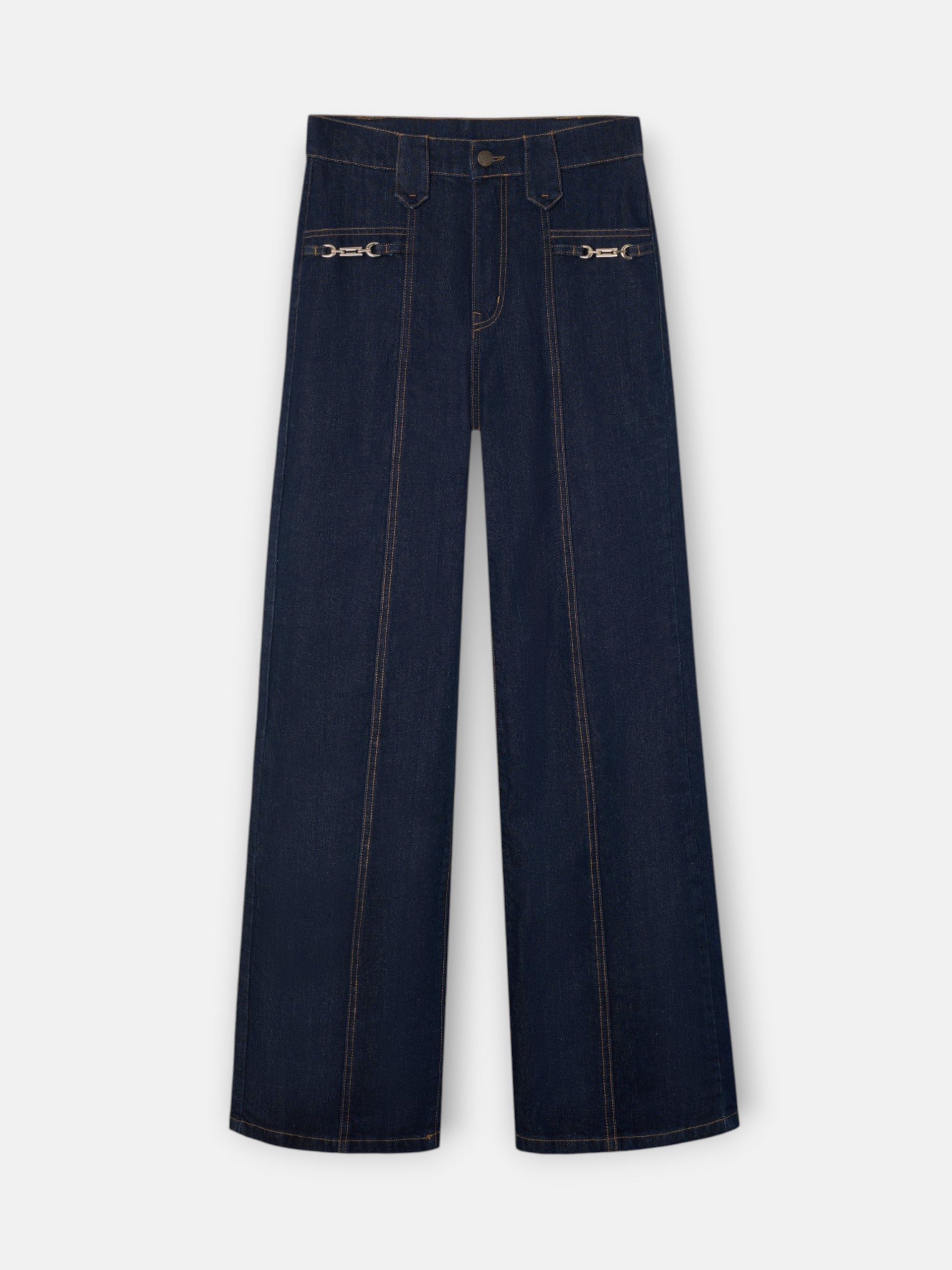 Pantalon droit en denim détails boucles denim