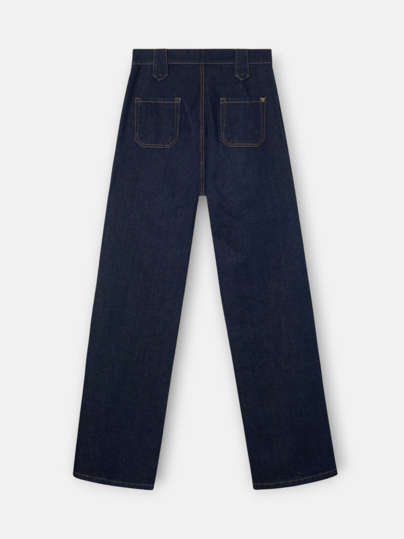 Pantalon denim recto detalle hebillas denim