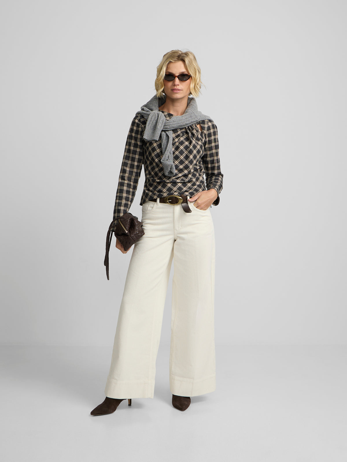 Pantalon wide leg pana crudo