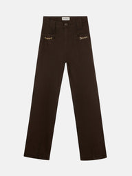 Pantalon denim recto detalle hebillas marron