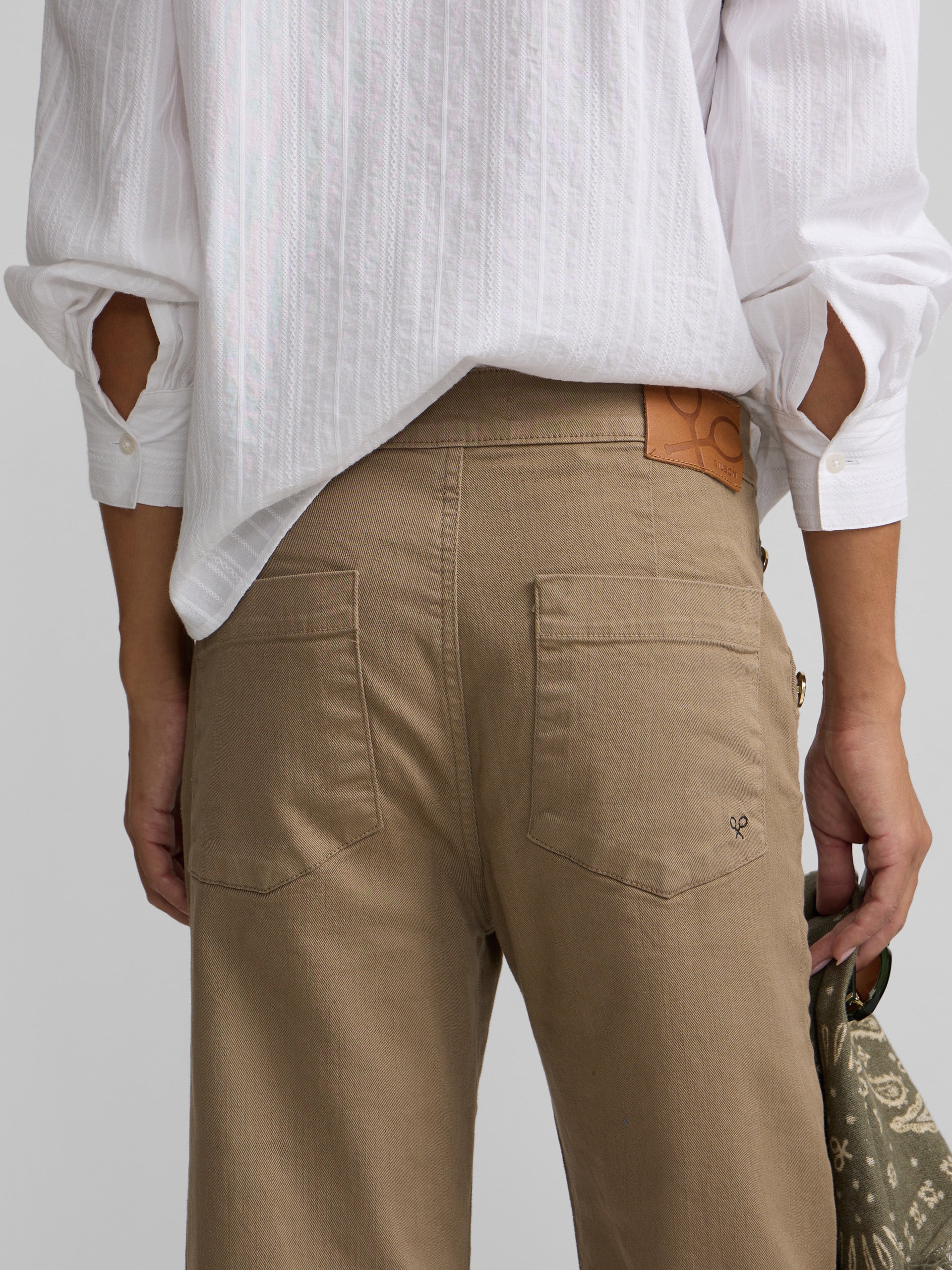Calças culotte marinheiro denim areia
