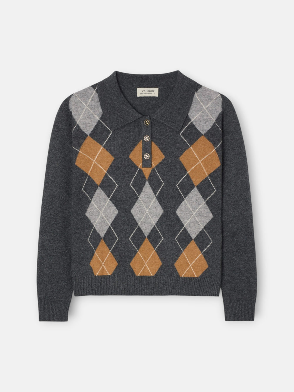 Polo punto rombos gris y camel