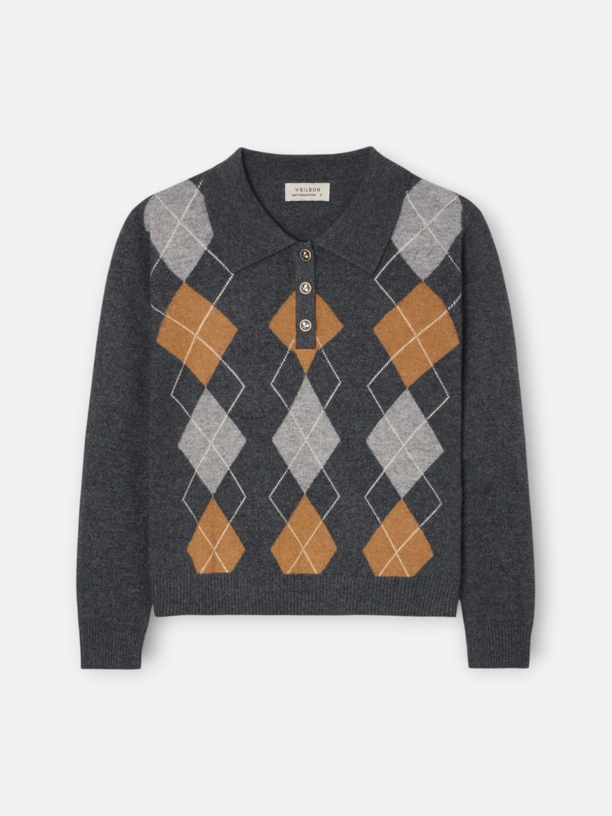 Polo punto rombos gris y camel