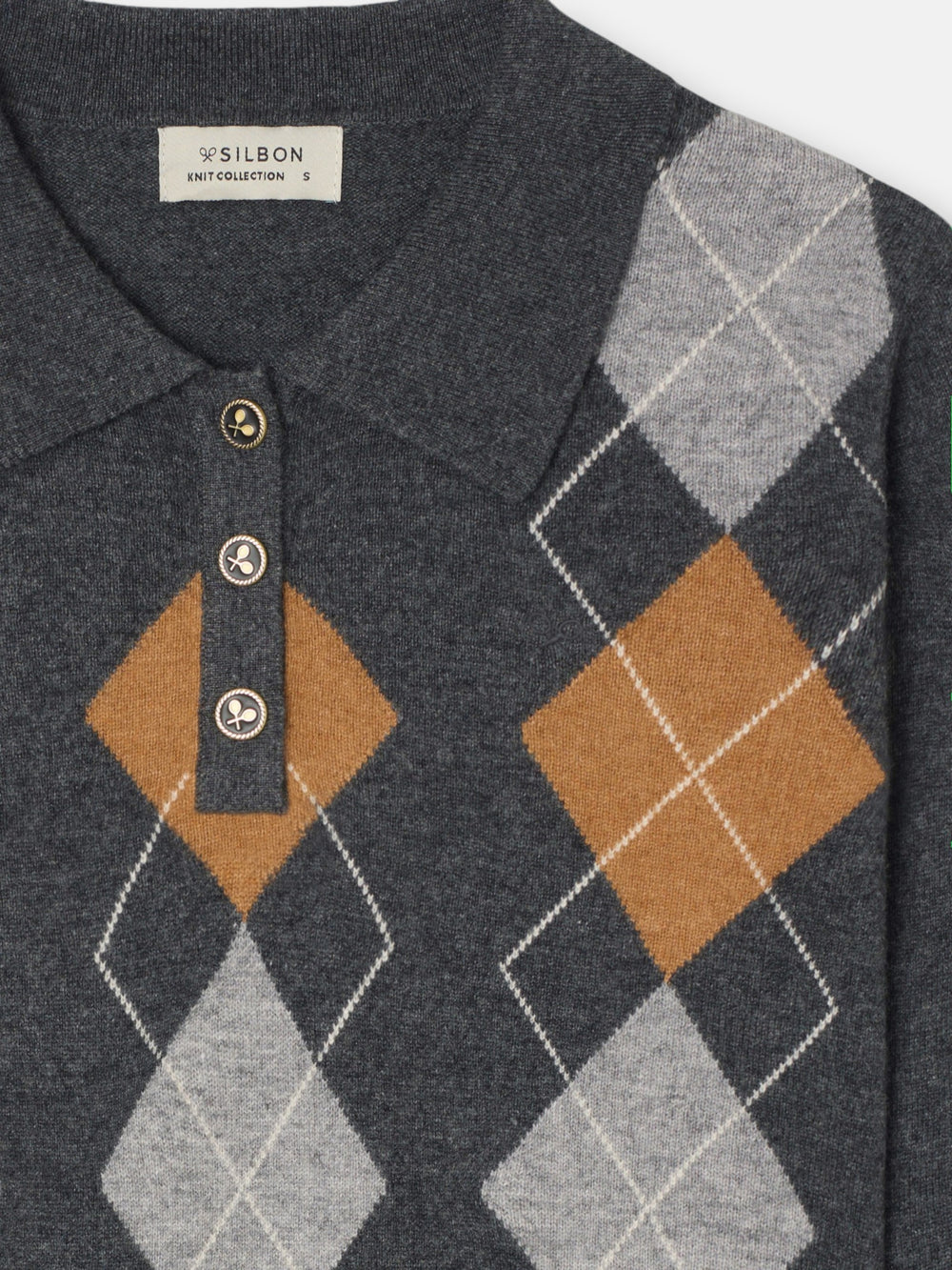 Polo punto rombos gris y camel