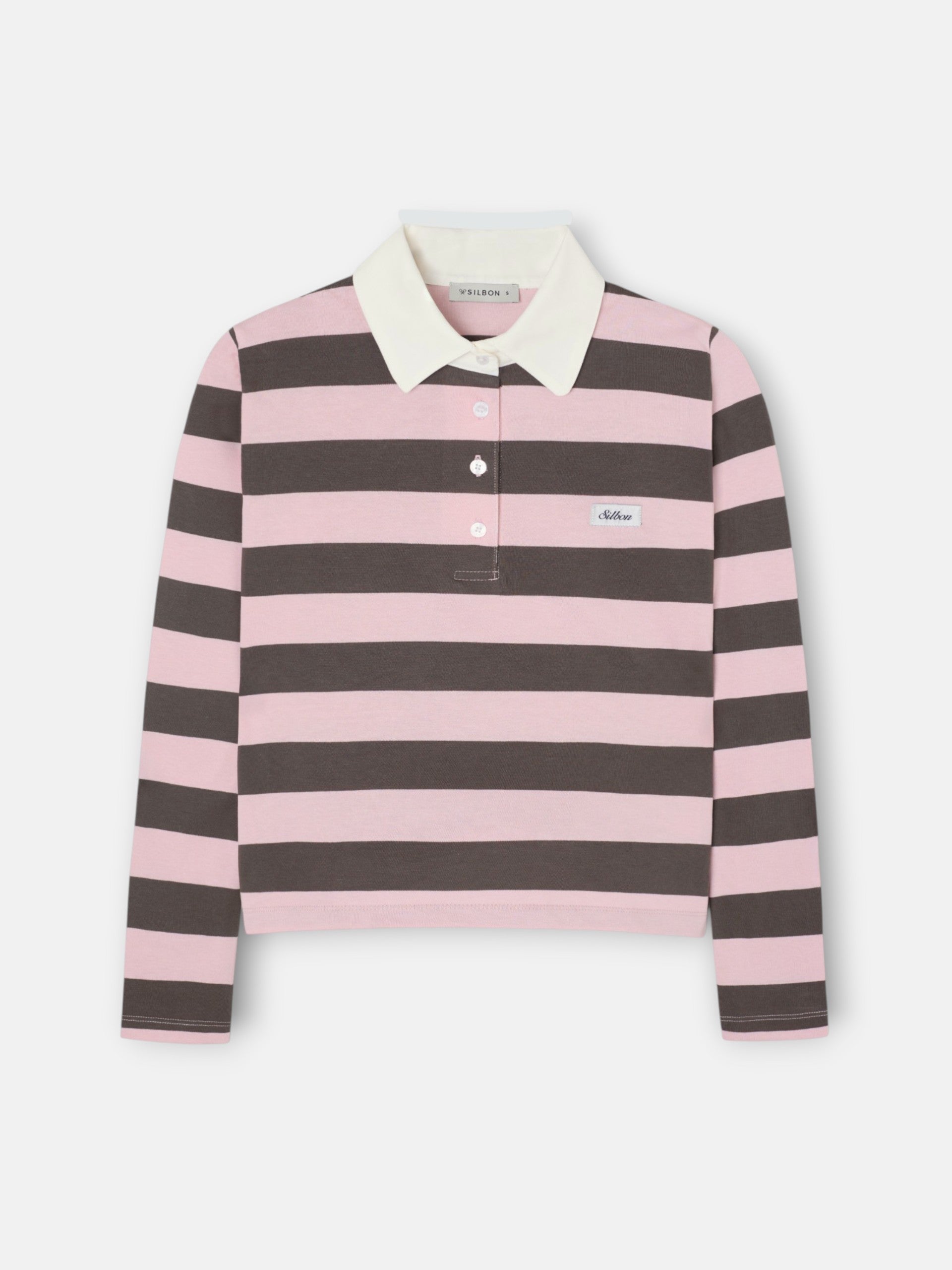 Polo woman manga larga rayas rosa y marron