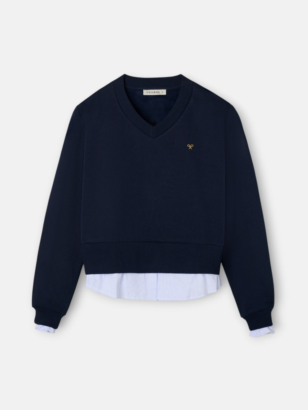 Sweat-shirt femme à ourlet chemise marine