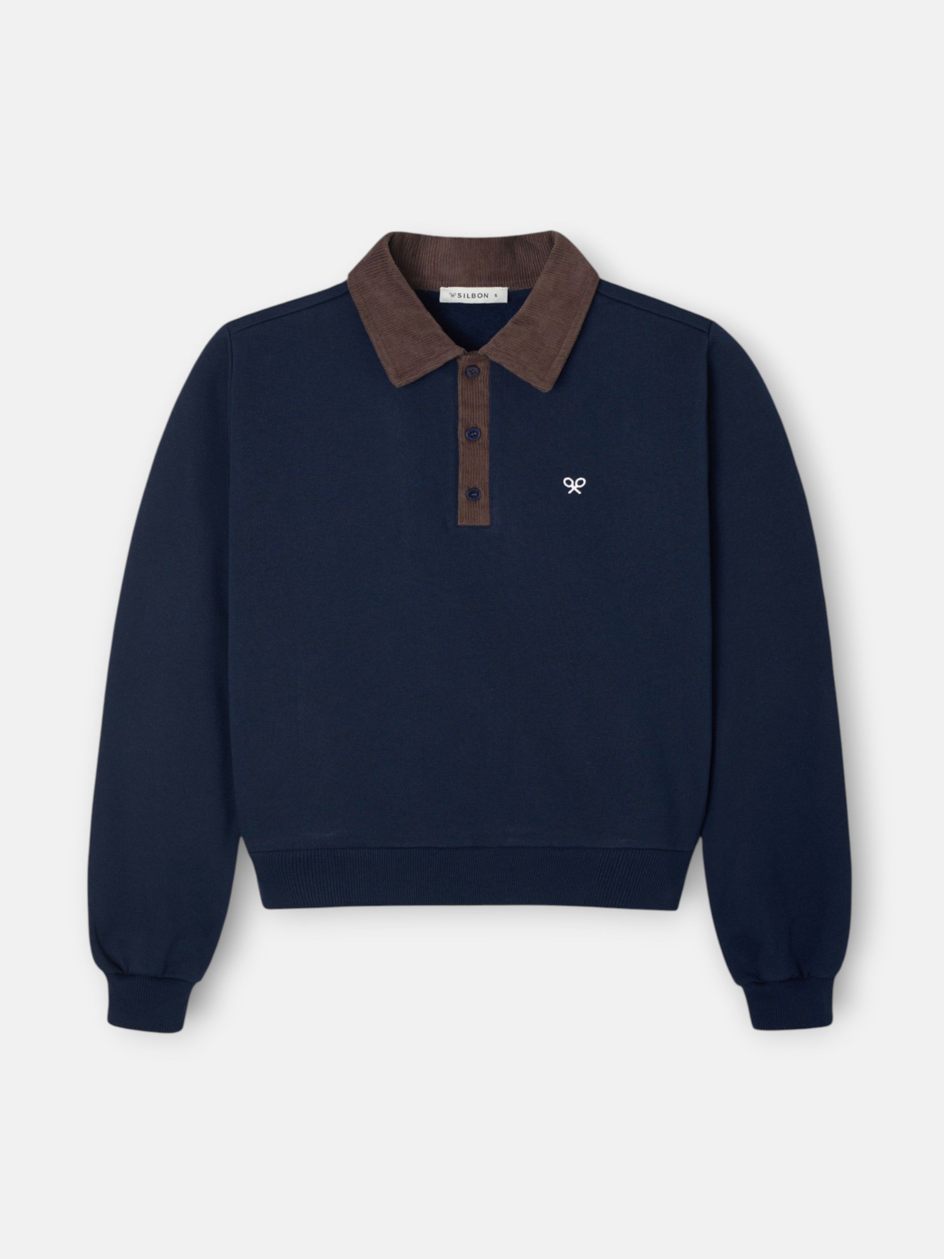Sudadera woman cuello polo pana azul marino
