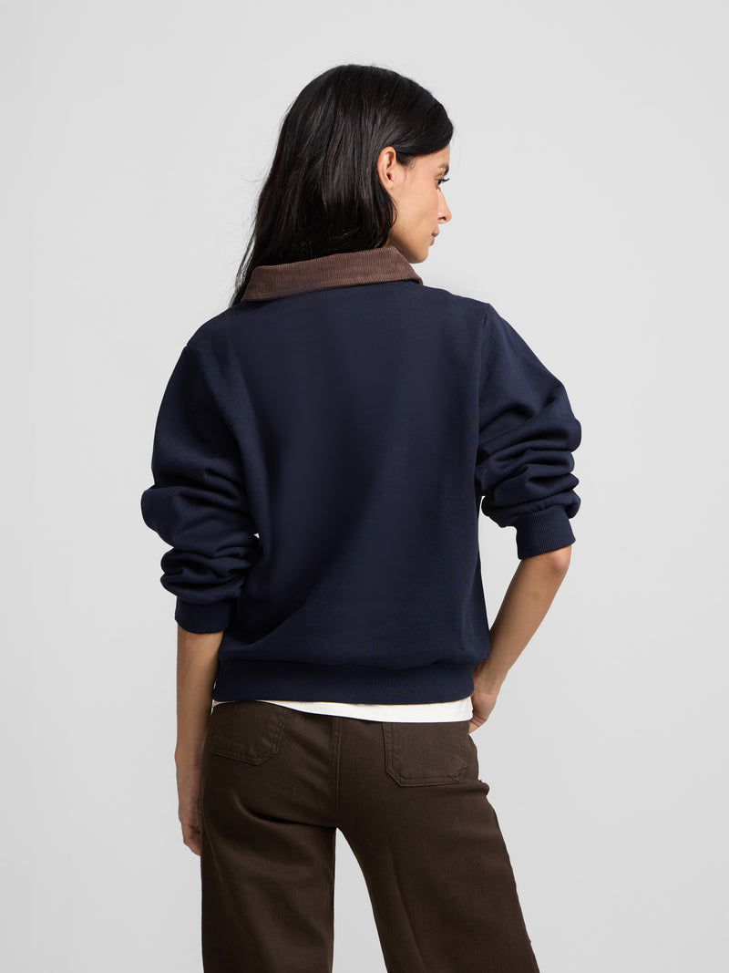 Sudadera woman cuello polo pana azul marino