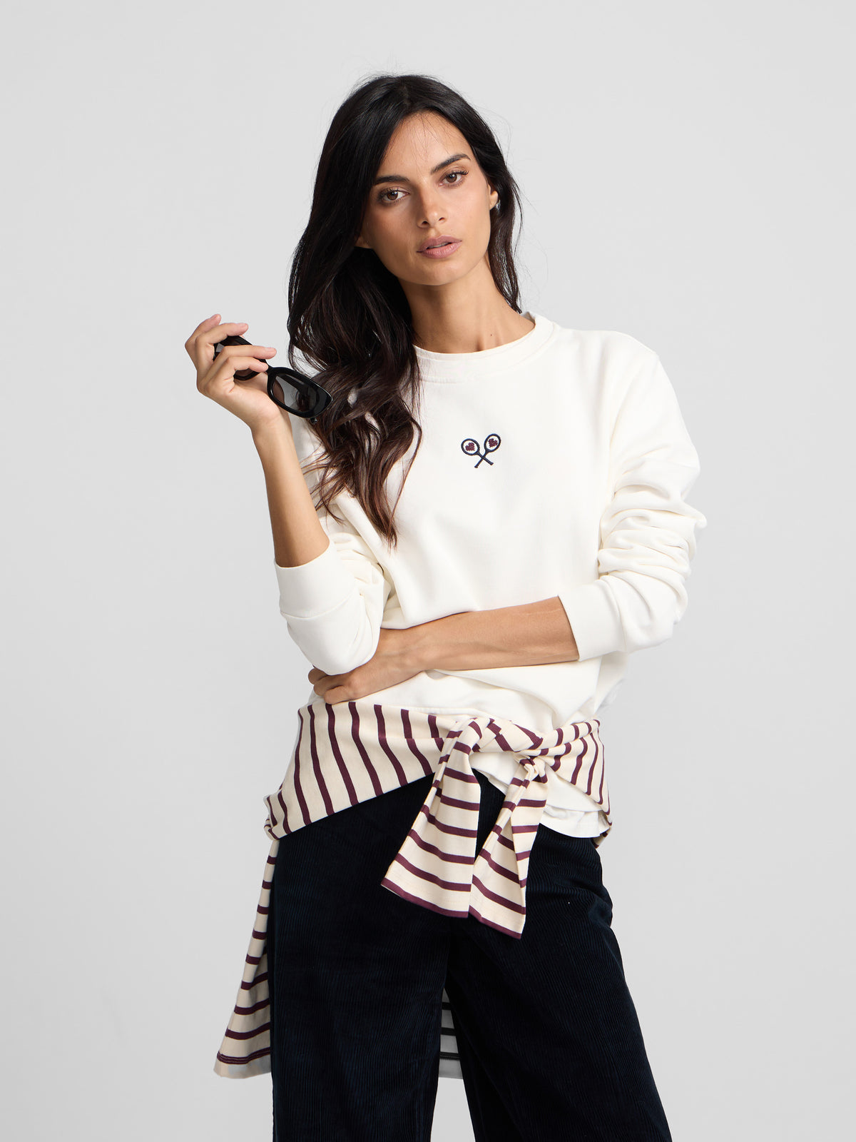 Sweat-shirt femme lucky love écru