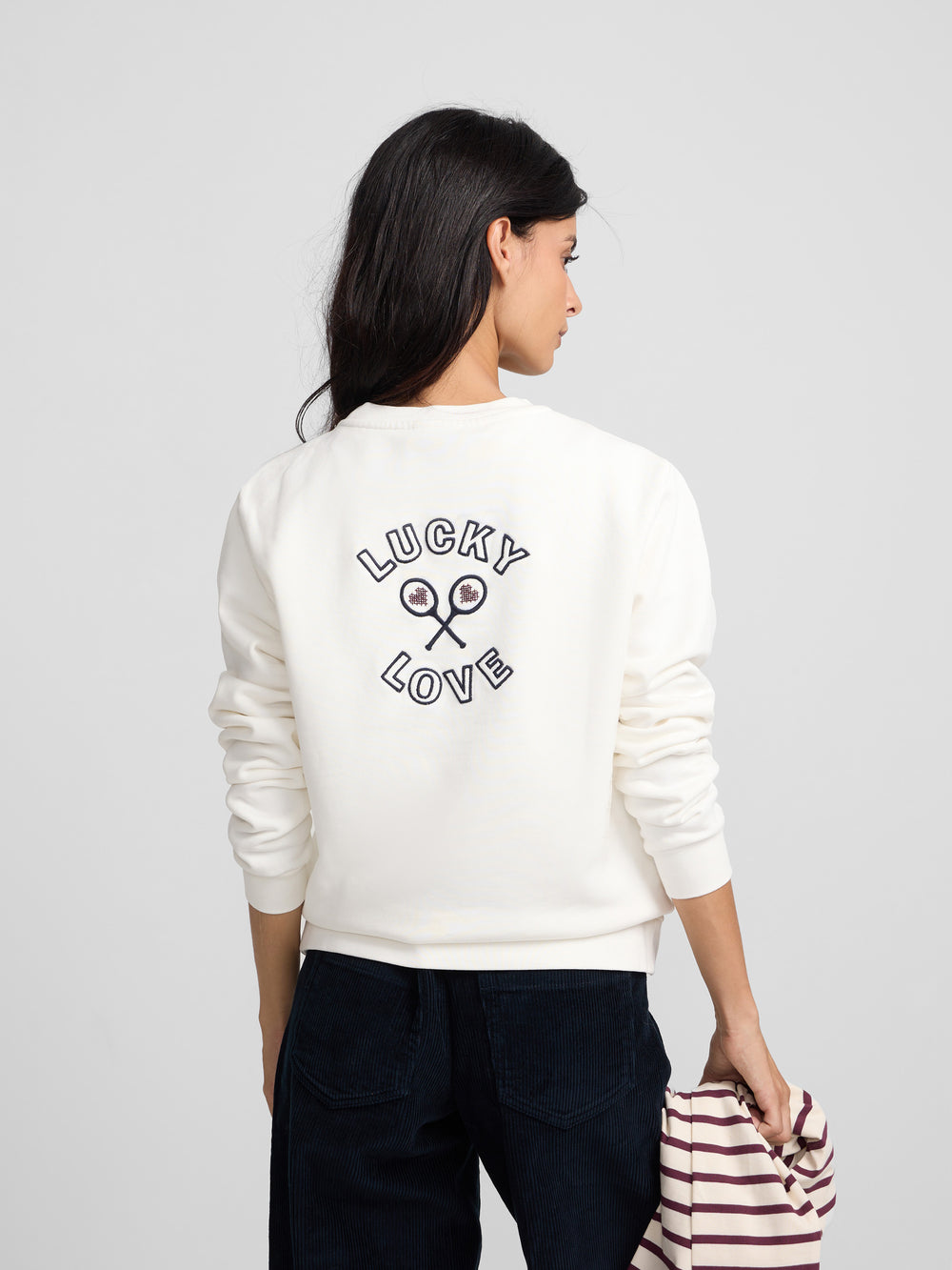 Sweat-shirt femme lucky love écru