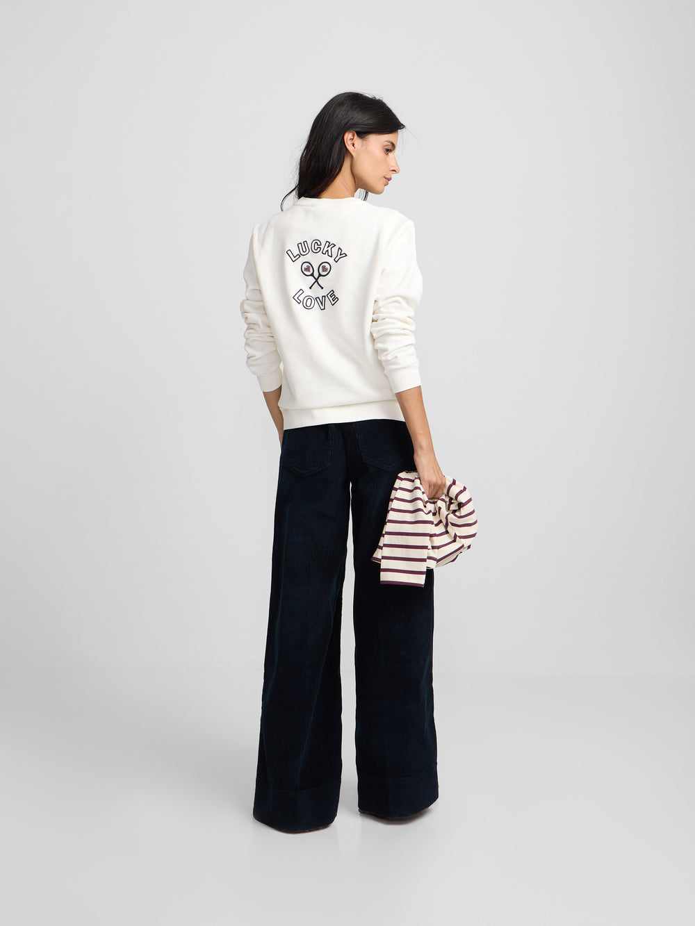 Sweat-shirt femme lucky love écru