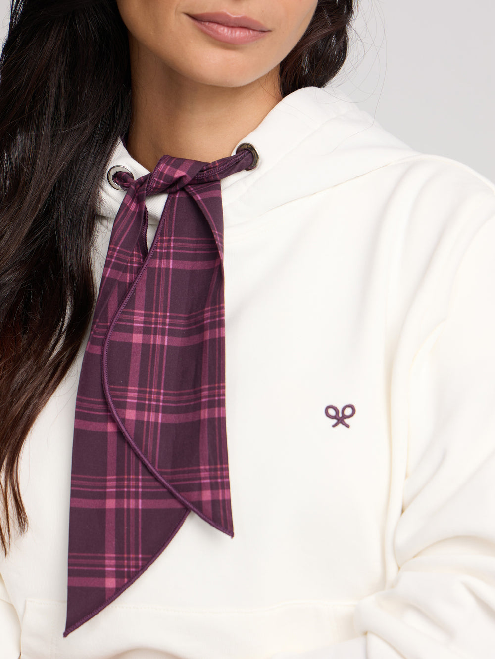 Sweat-shirt femme à capuche foulard écru