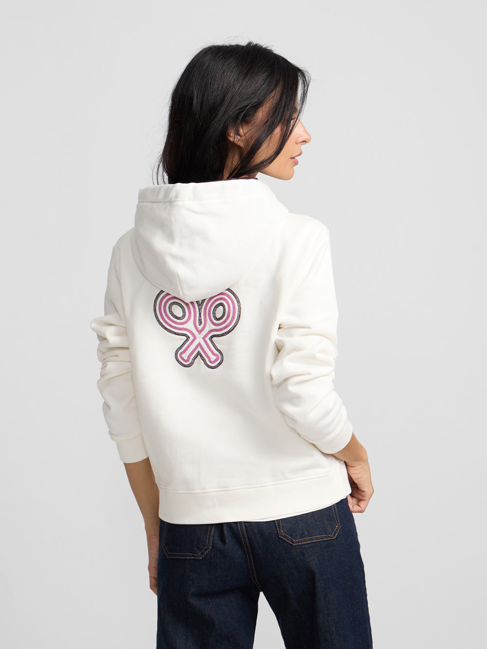 Sweat-shirt femme à capuche foulard écru