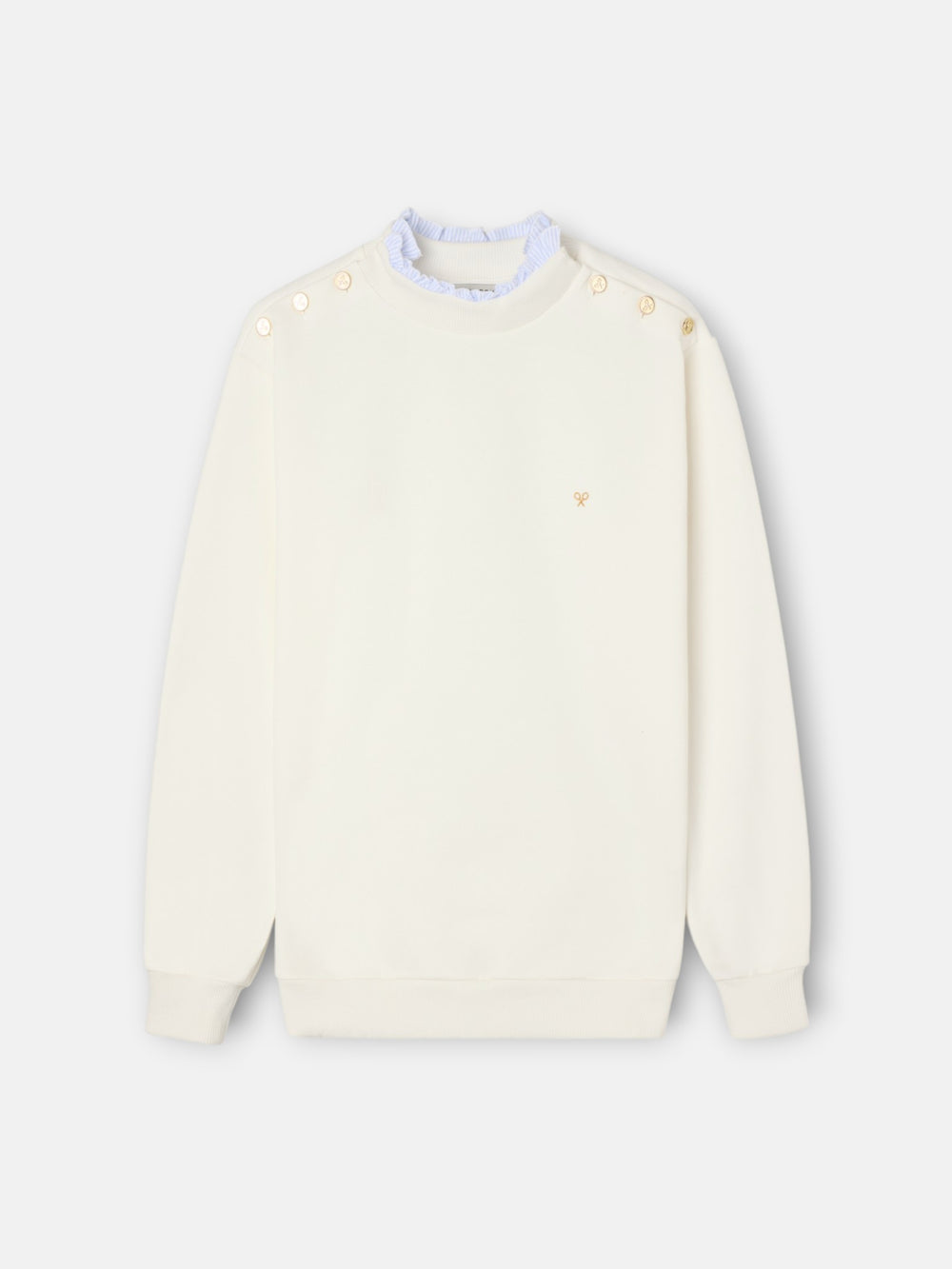 Sweat-shirt femme col volanté boutons écru