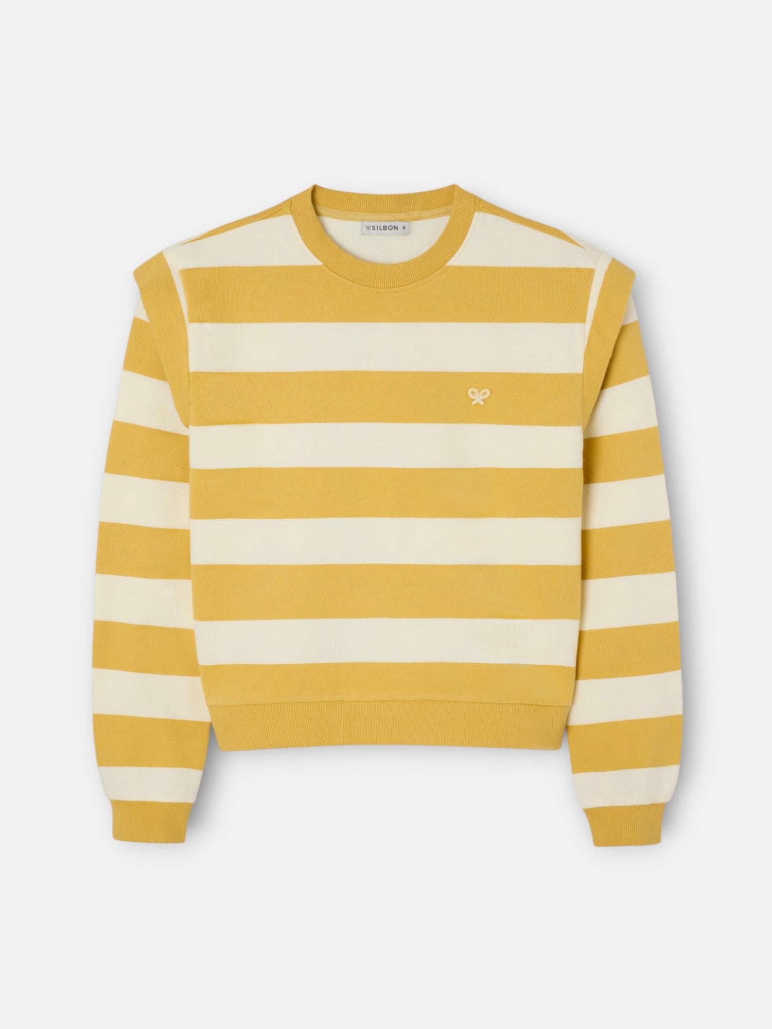 Sudadera hombreras rayas mostaza y crudo