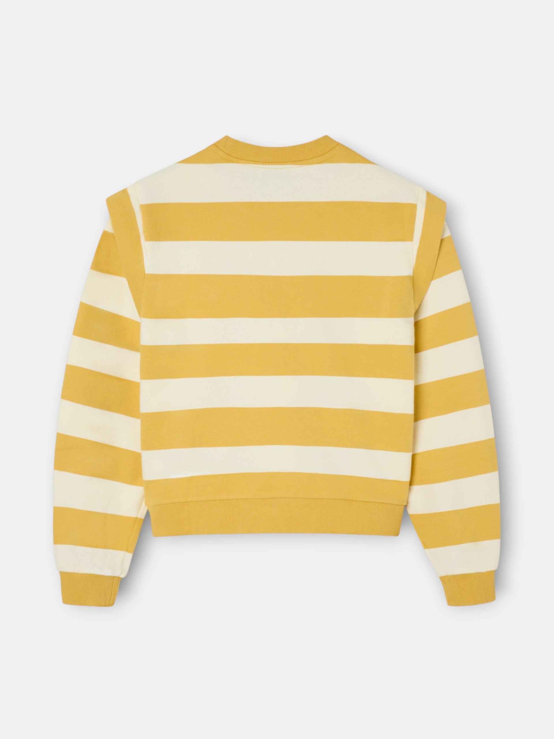 Sudadera hombreras rayas mostaza y crudo