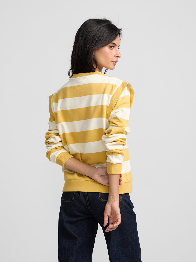Sudadera hombreras rayas mostaza y crudo
