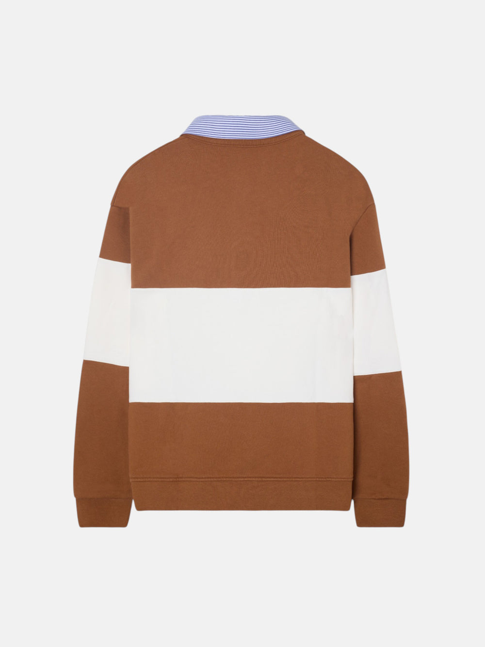 Sweat-shirt femme col polo rayé camel