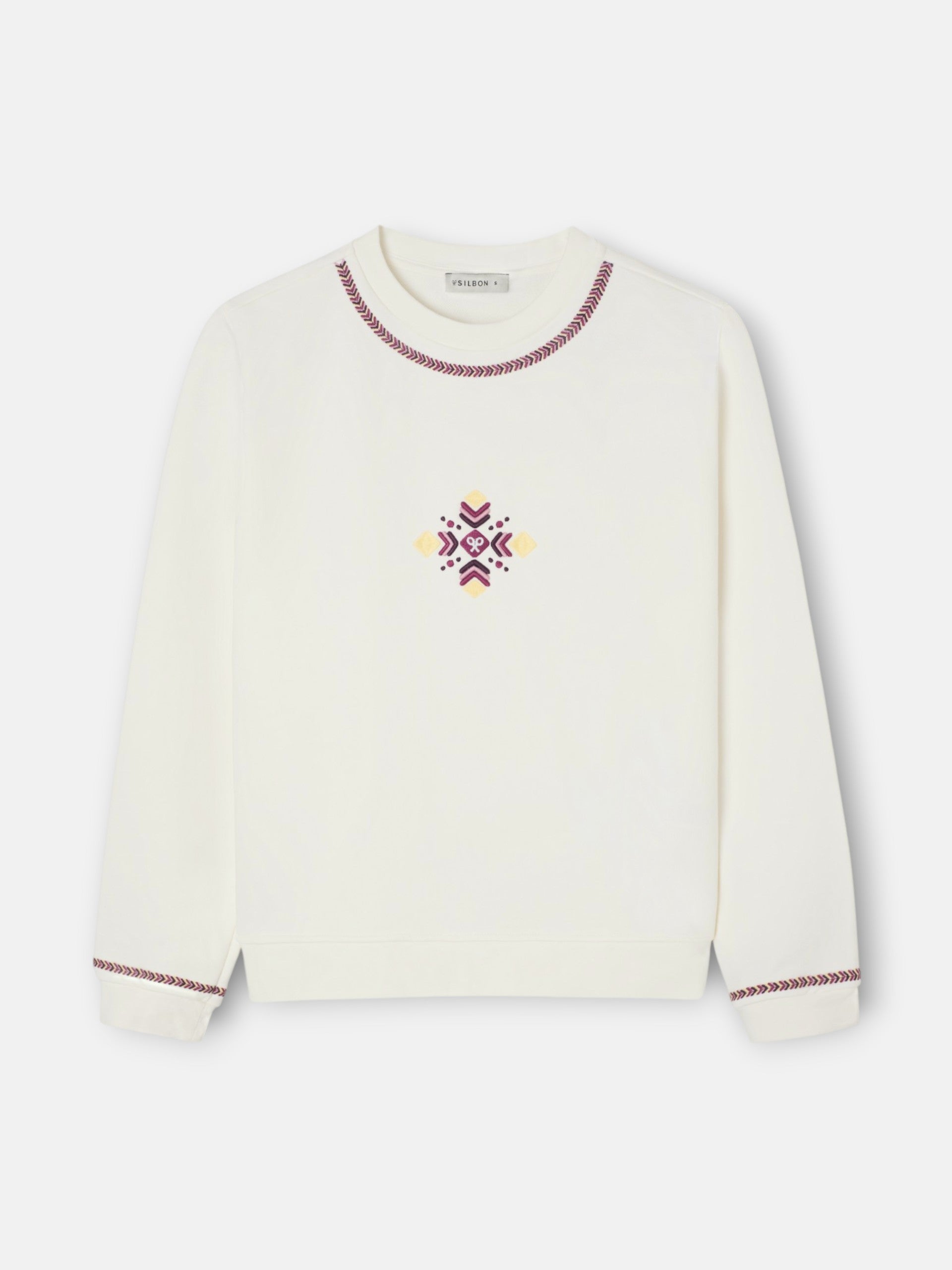 Sudadera woman bordado etnico crudo