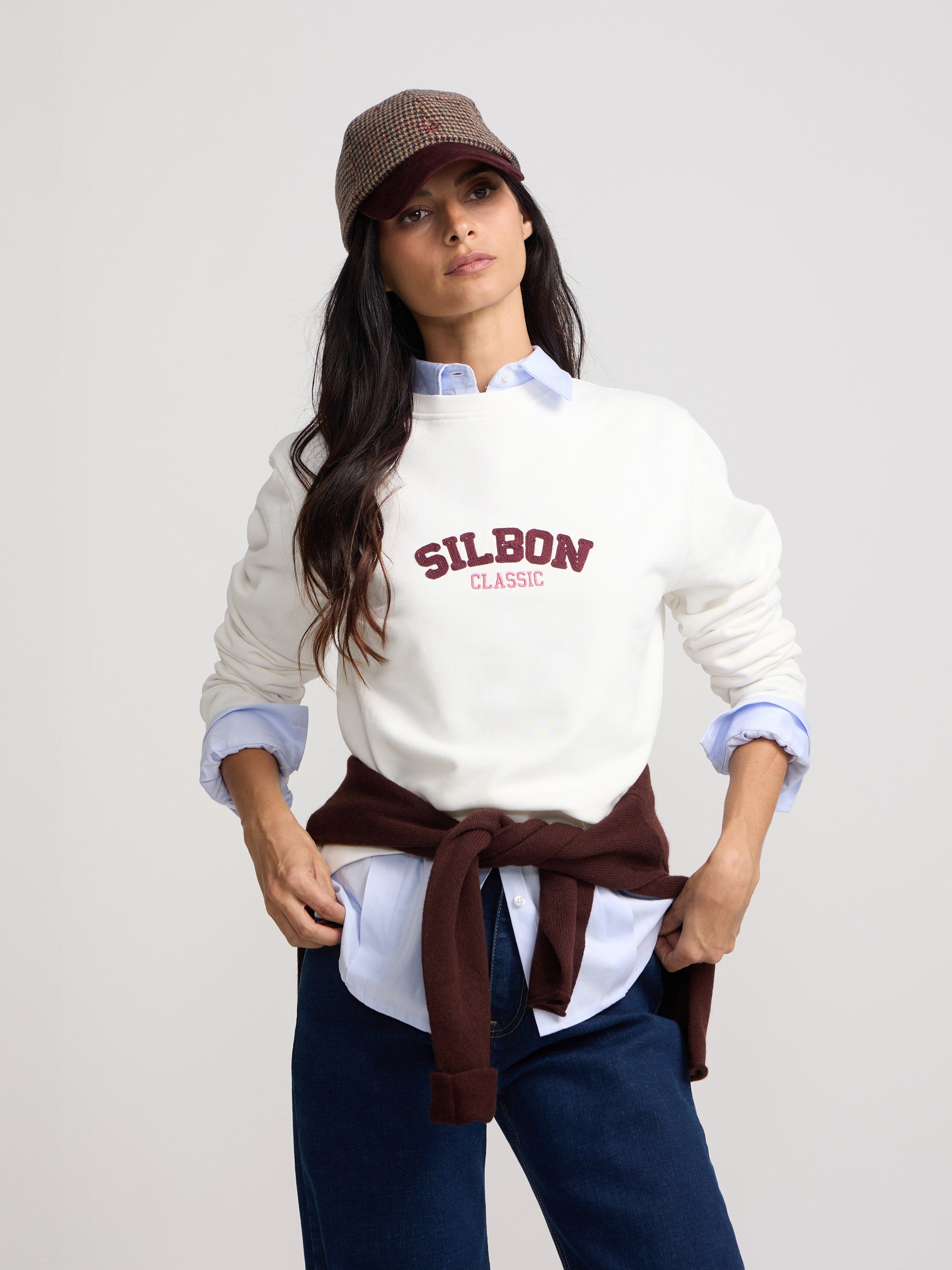 Sweat-shirt femme Silbon classique écru