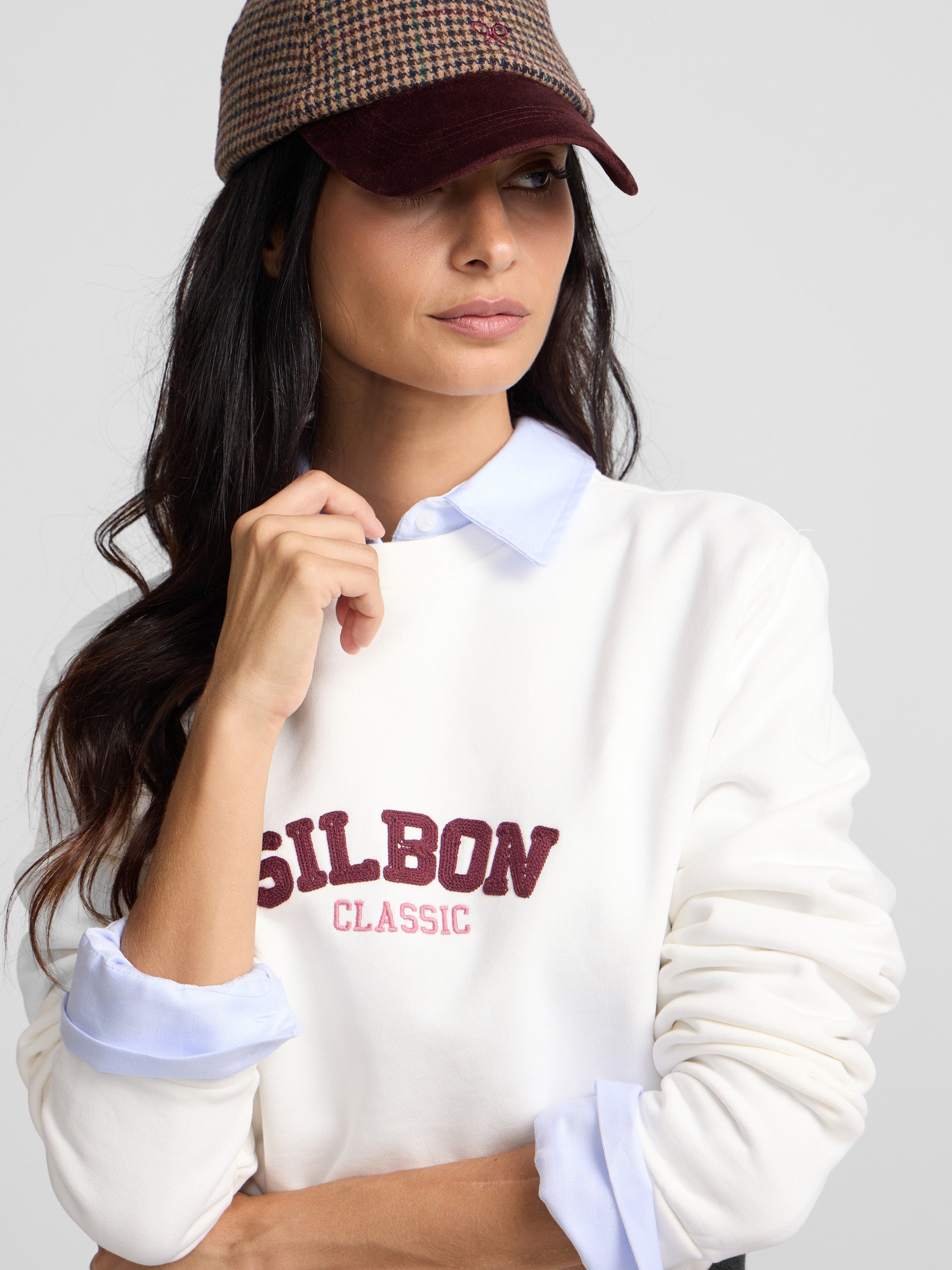 Sweat-shirt femme Silbon classique écru