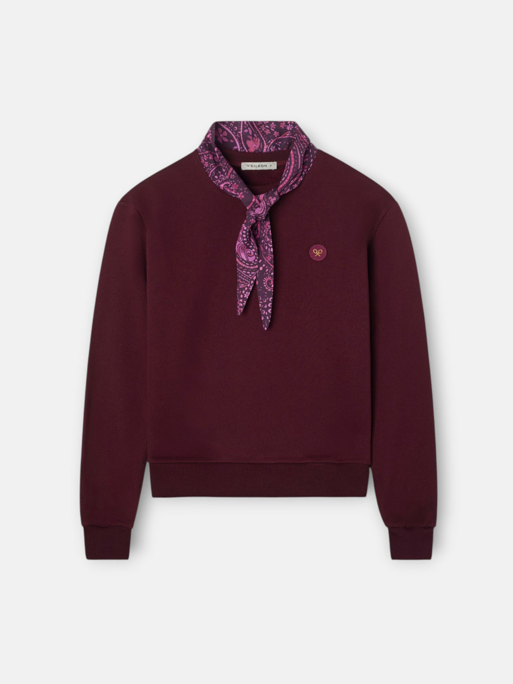 Sweat-shirt femme foulard bordeaux