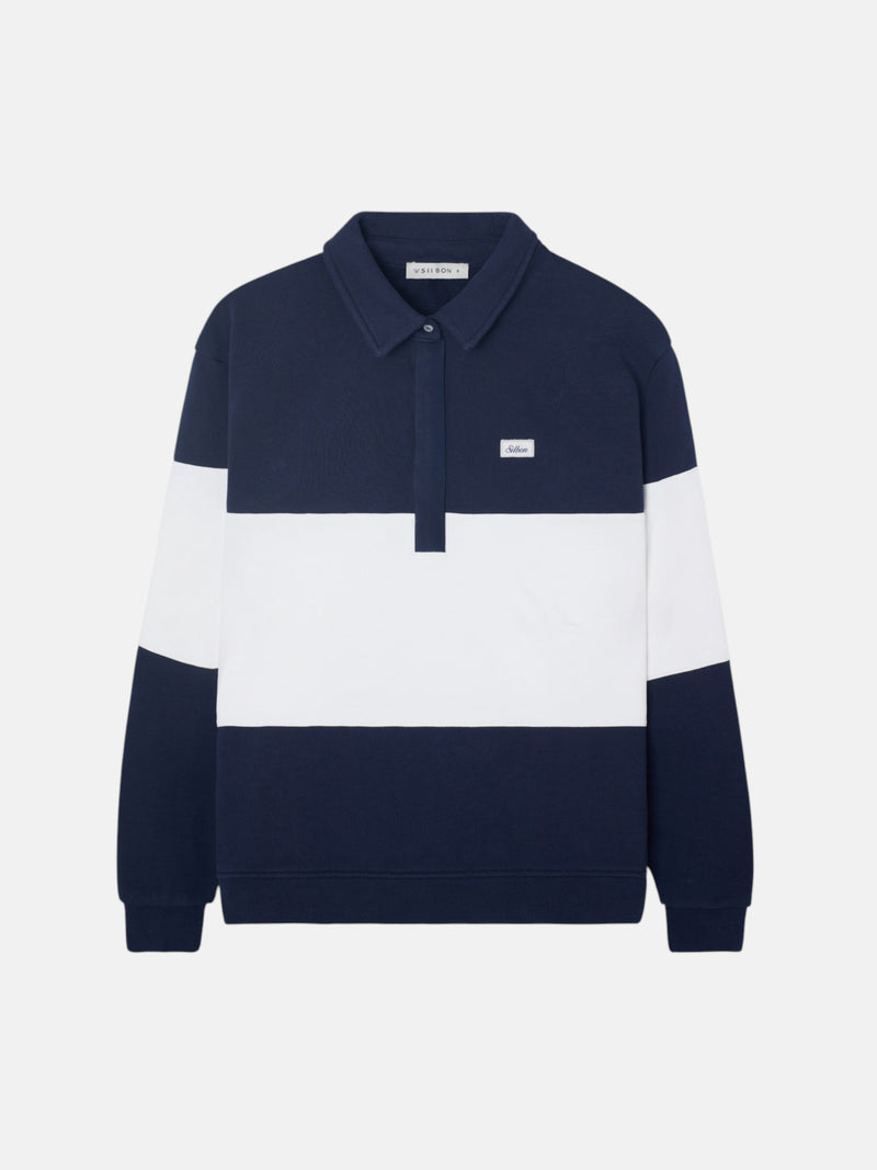 Sudadera woman cuello polo rayas azul marino