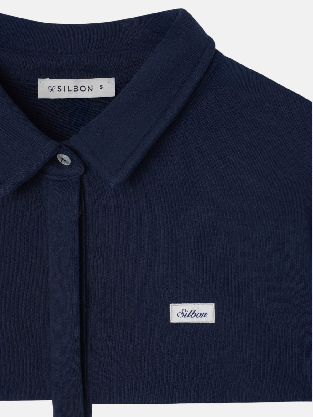 Sweat-shirt femme col polo rayé bleu marine