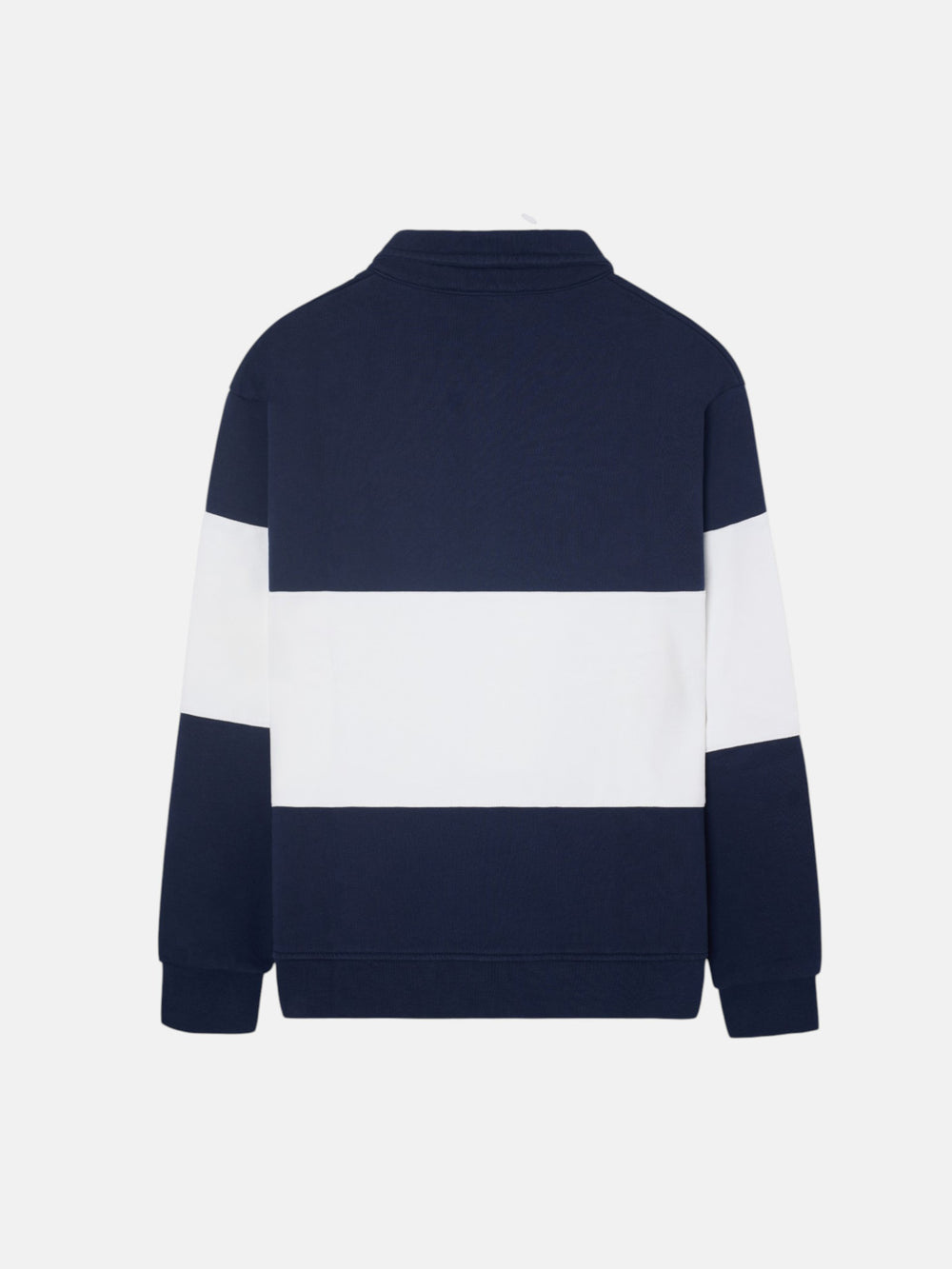 Sweat-shirt femme col polo rayé bleu marine