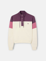 Sudadera woman tricolor cuello botones rosa y crudo