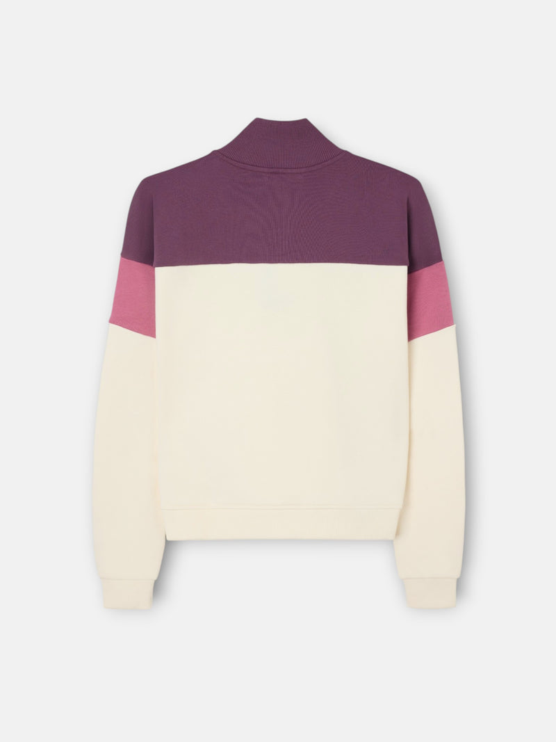 Sudadera woman tricolor cuello botones rosa y crudo