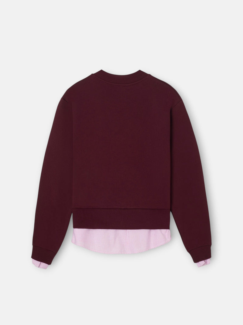 Sweatshirt mulher com bainha de camisa bordô