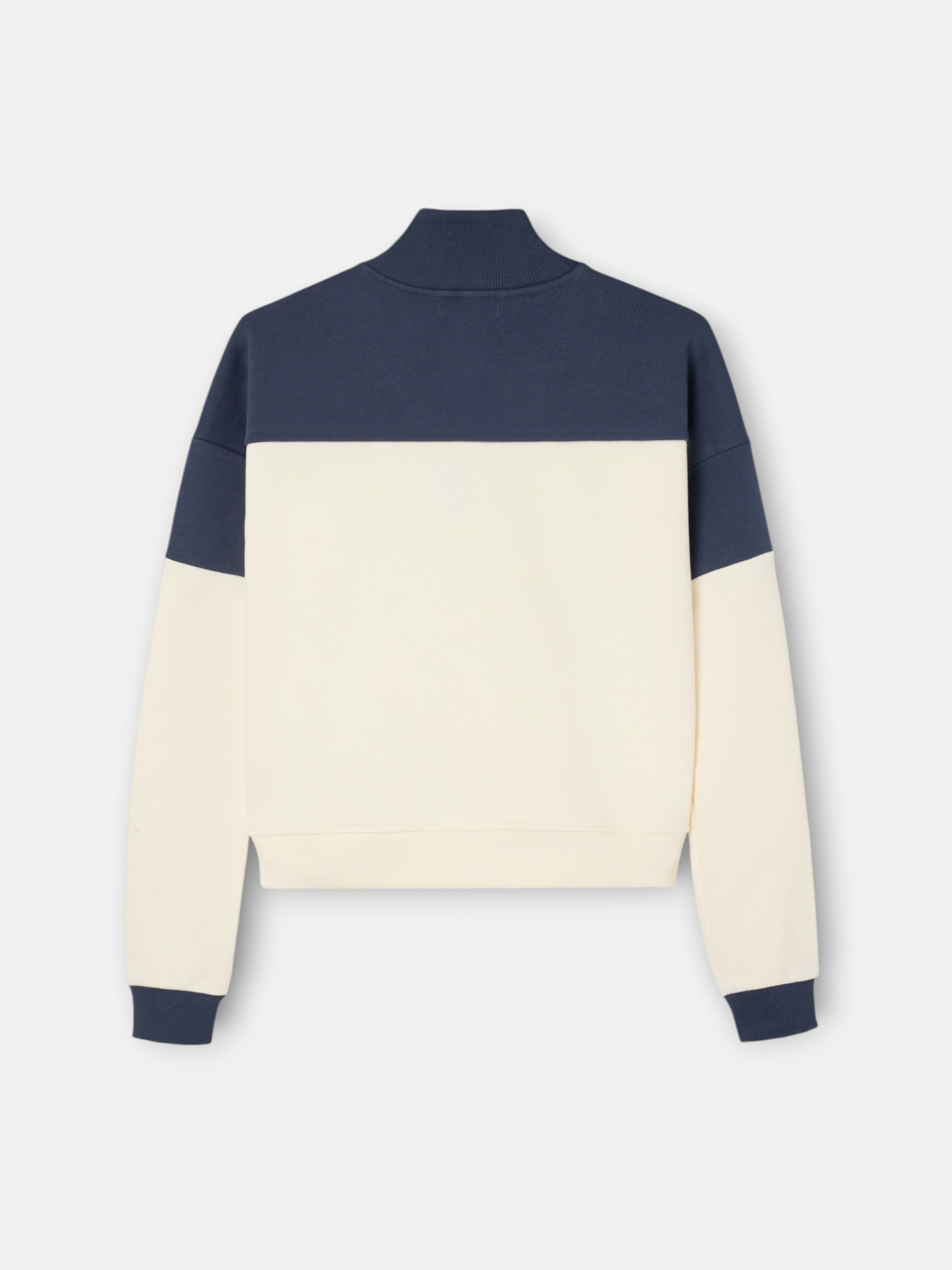 Sudadera woman tricolor cuello botones azul marino y crudo