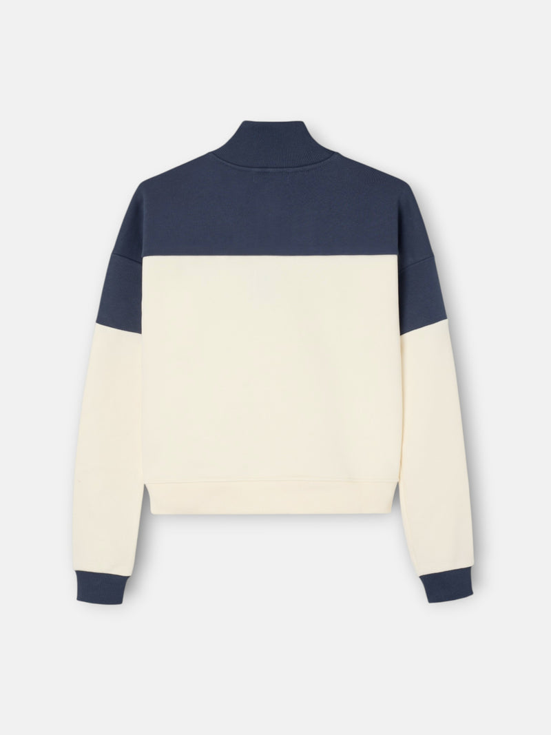Sudadera woman tricolor cuello botones azul marino y crudo