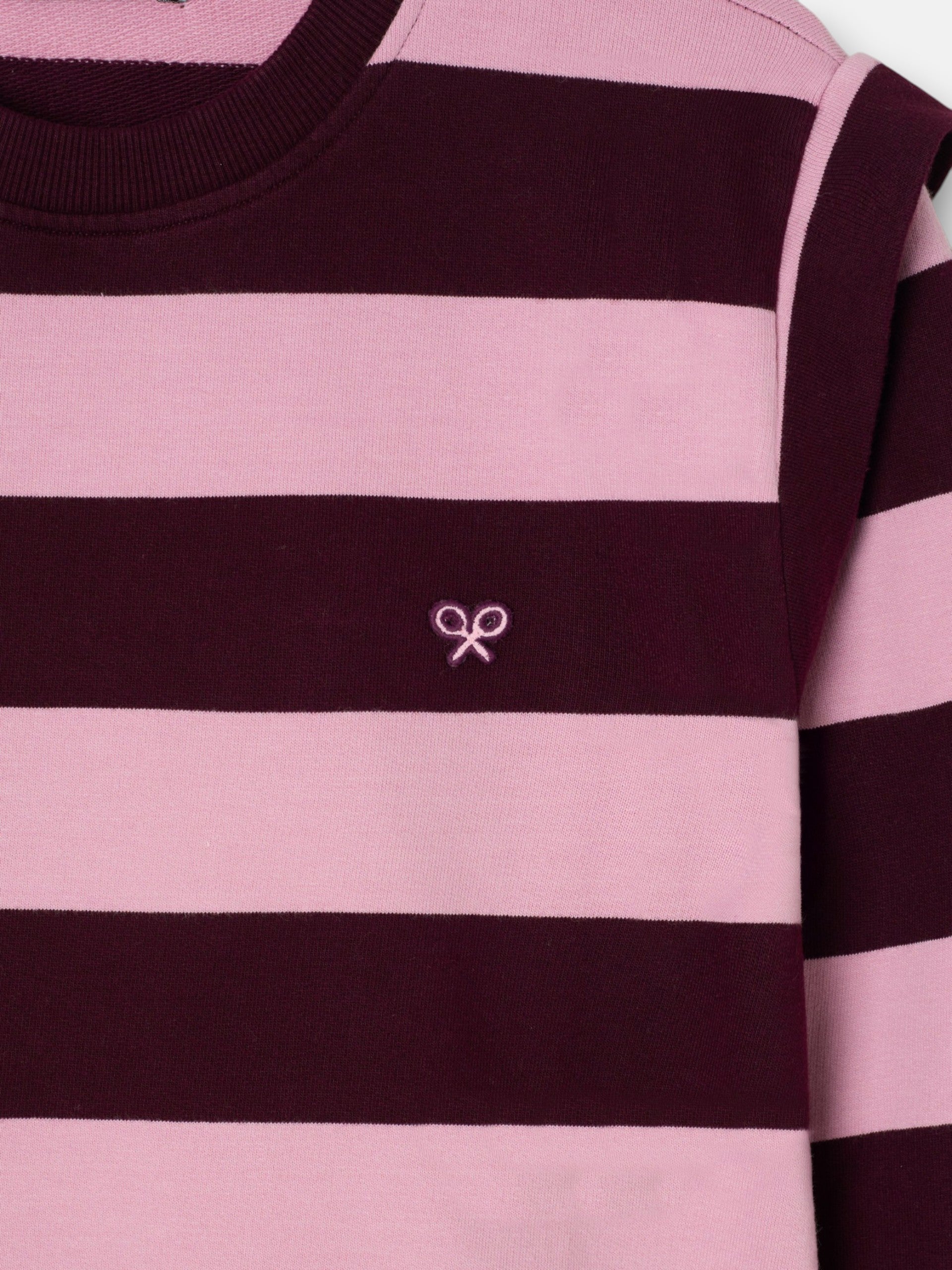 Sudadera hombreras rayas rosa y granate