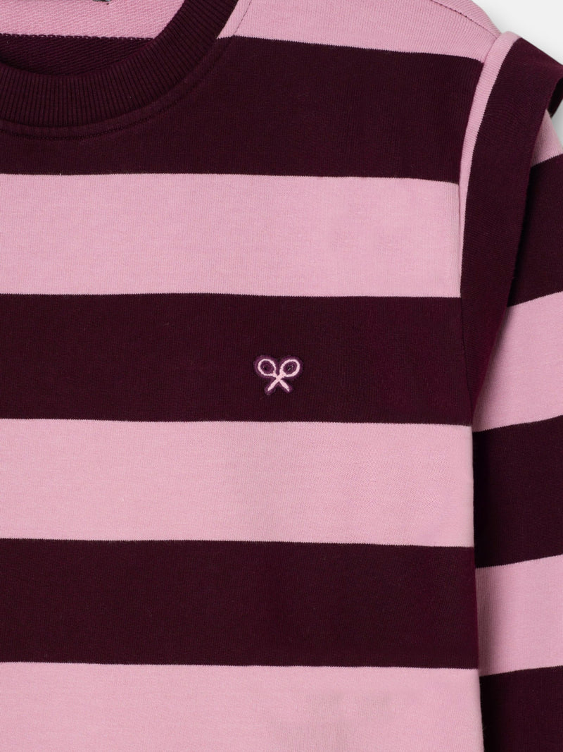 Sudadera hombreras rayas rosa y granate
