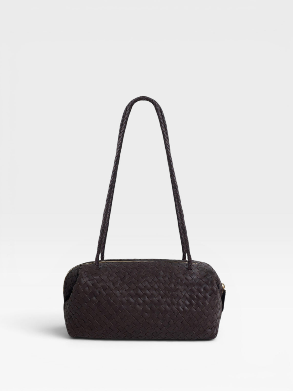 Bolso piel de hombro alargado trenzado marron