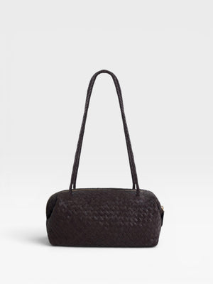 Bolso piel de hombro alargado trenzado marron