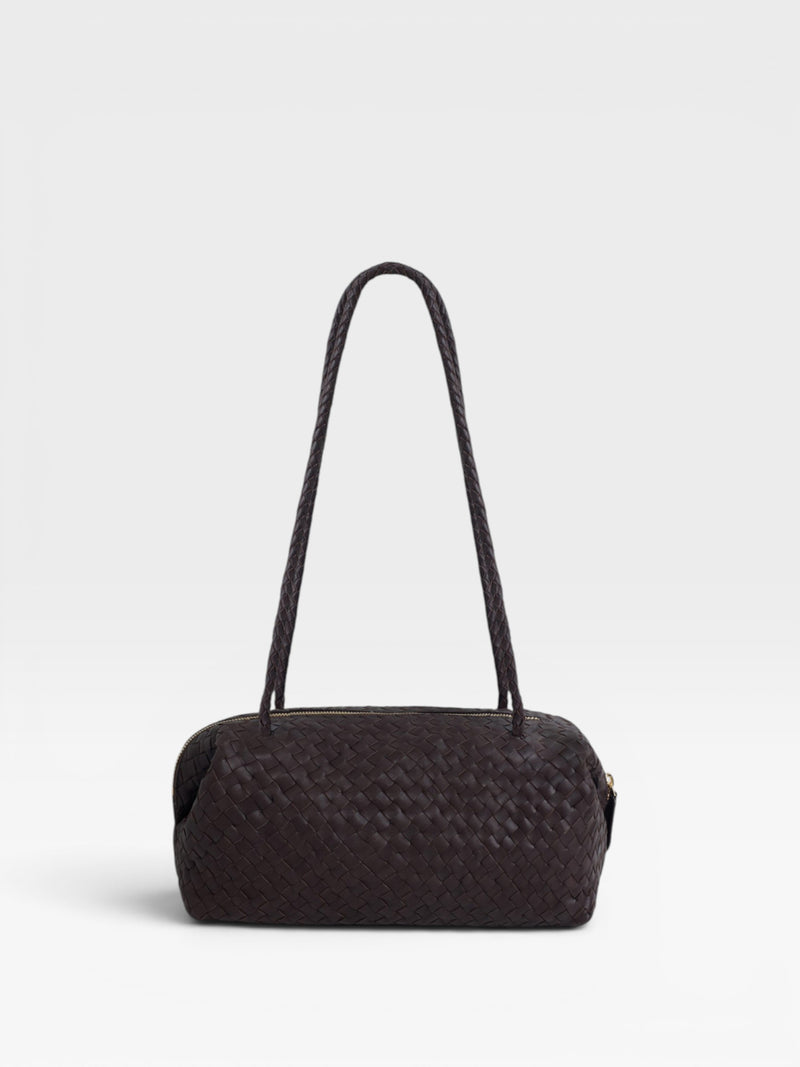 Bolso piel de hombro alargado trenzado marron
