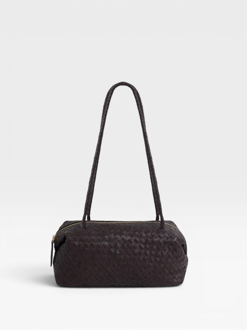 Bolso piel de hombro alargado trenzado marron