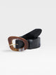 Black coco leather belt with tortoiseshell buckle