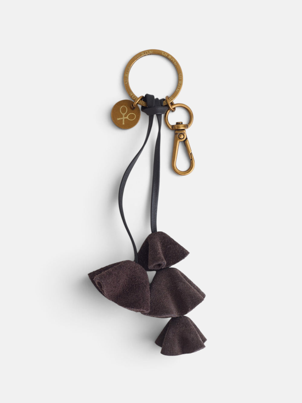 Llavero piel flores marron