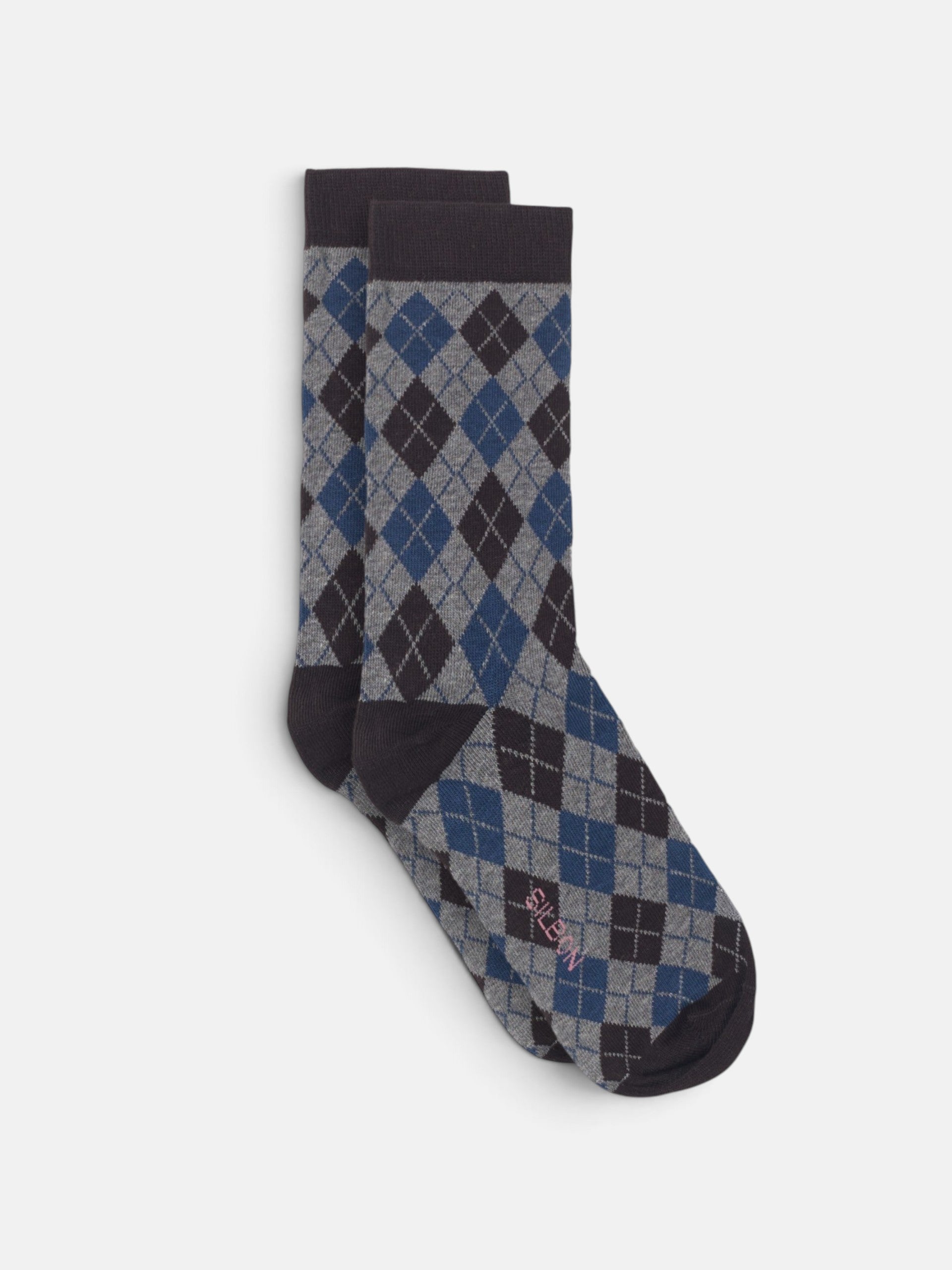 Calcetin rombos azul y marron