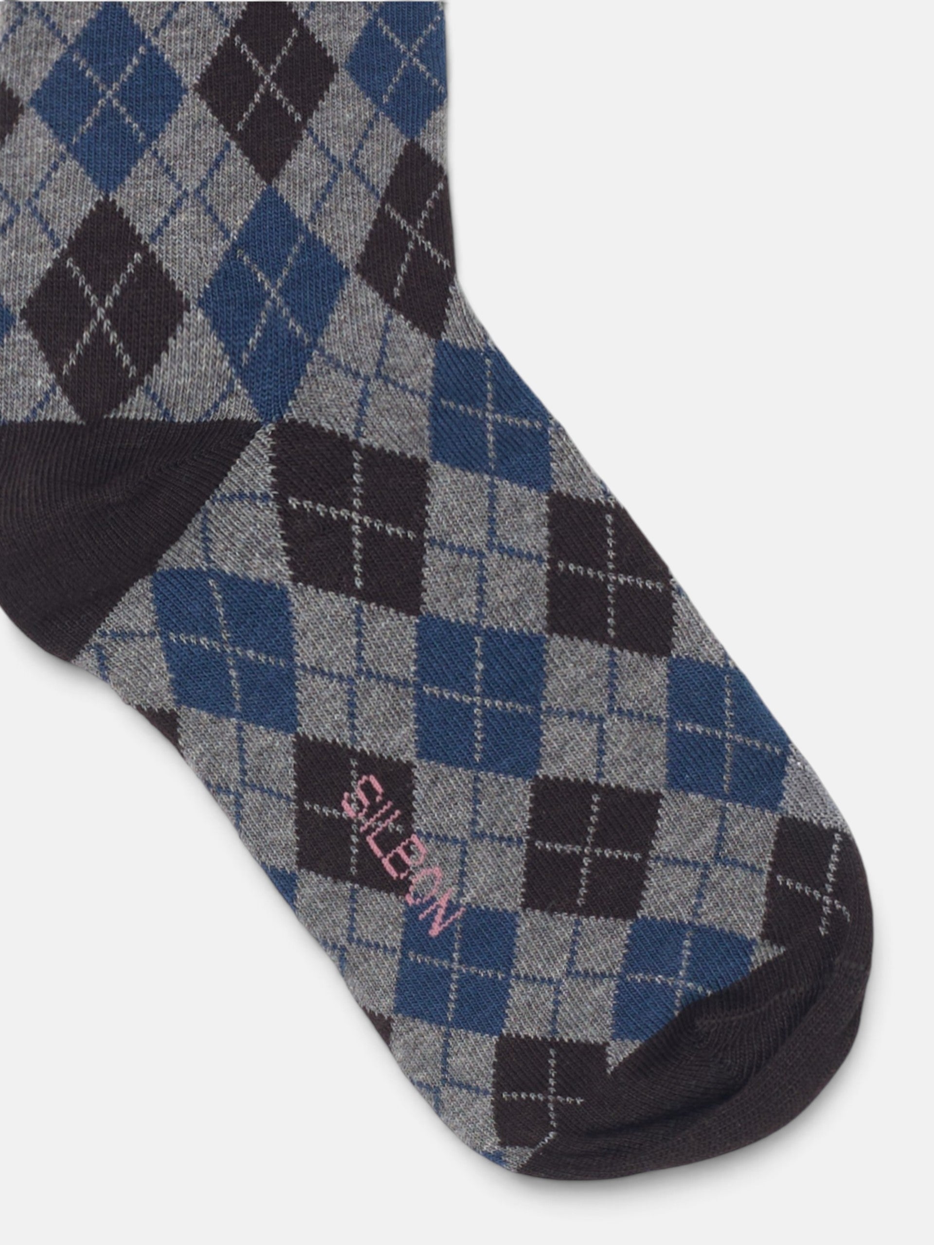 Calcetin rombos azul y marron