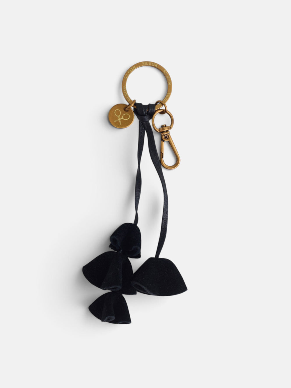 Llavero piel flores negro