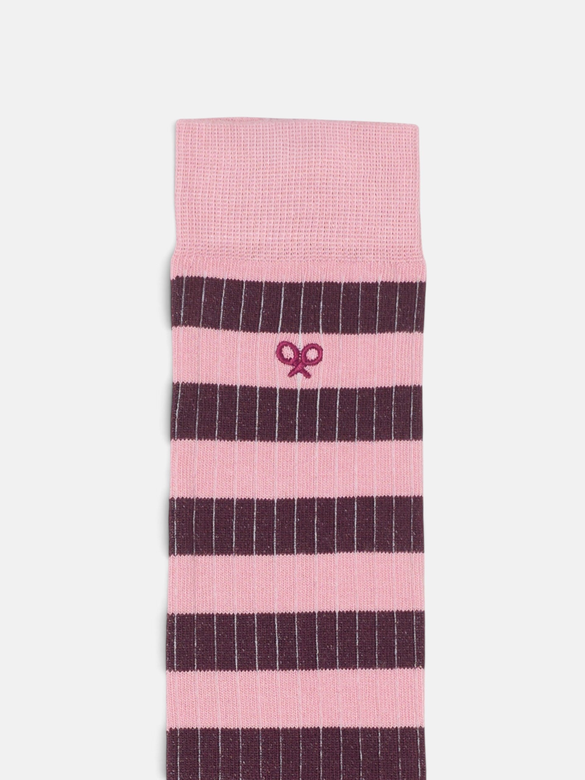Calcetin largo rayas rosa y burdeos