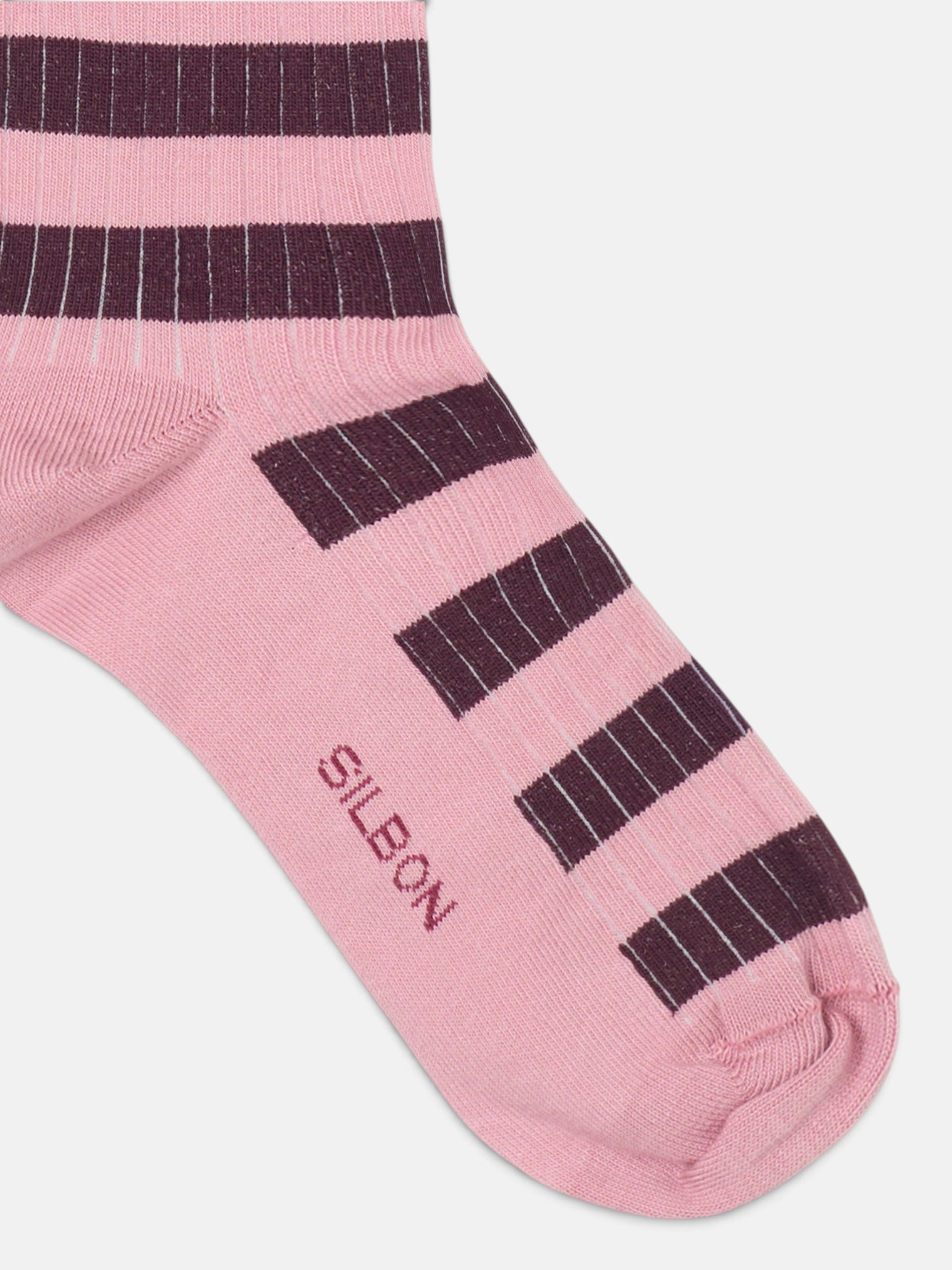 Calcetin largo rayas rosa y burdeos