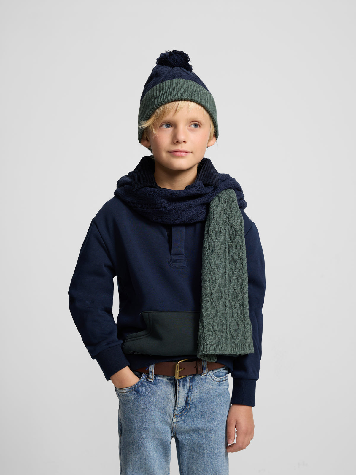 Forro polar infantil canguru bicolor azul-marinho